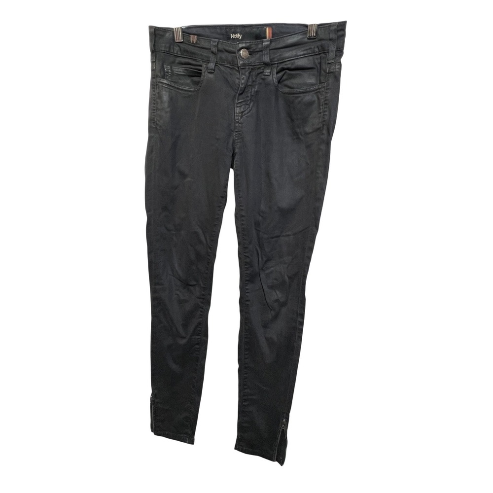 Notify Womens Skinny Jeans Coated Ankle Zip 27 Black Waxed Italian Denim Pants